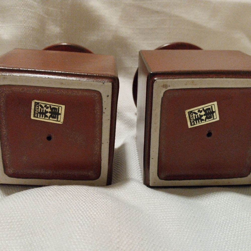 Vintage Made In Japan Mid-Century Ceramic Cube Candle Holders - Picture 6 of 6
